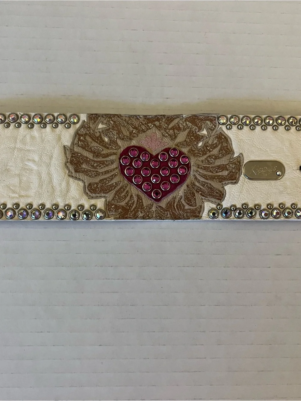 Rare Kippys White Bracelet with Pink Heart Jeweled Accent
